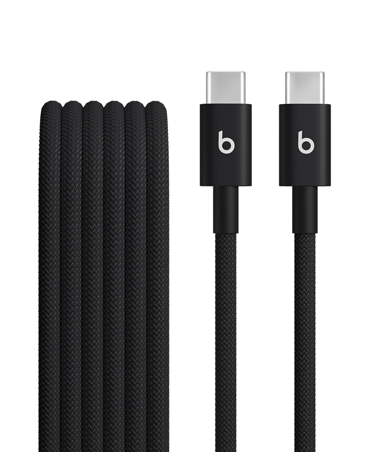 两件装闪电黑 Beats USB-C 转 USB-C 编织连接线的特写